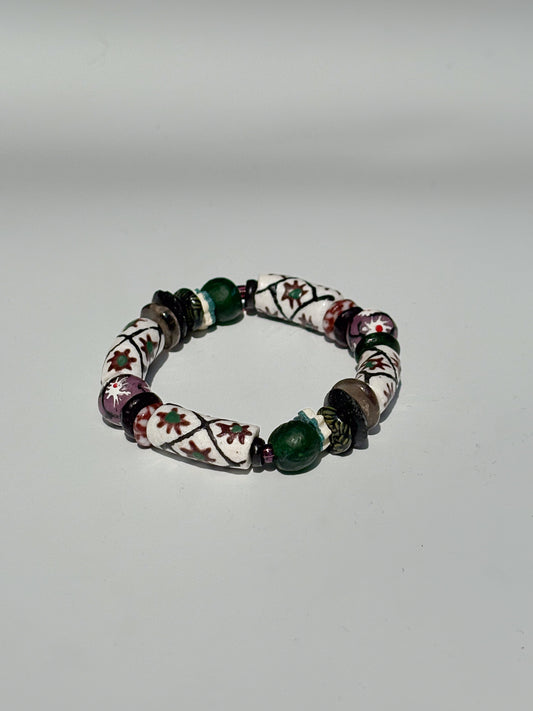 Hand Painted Glass Bead Bracelet