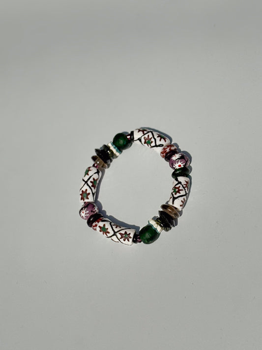Hand Painted Glass Bead Bracelet