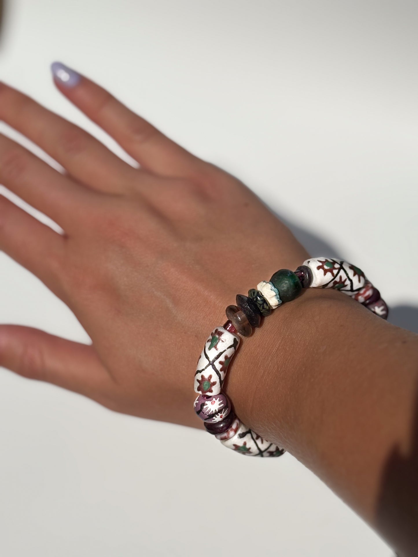 Hand Painted Glass Bead Bracelet