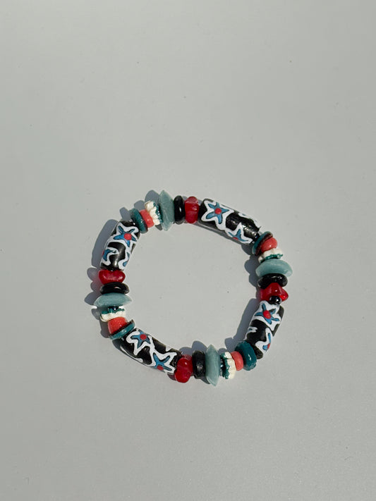 Hand Painted Glass Bead Bracelet