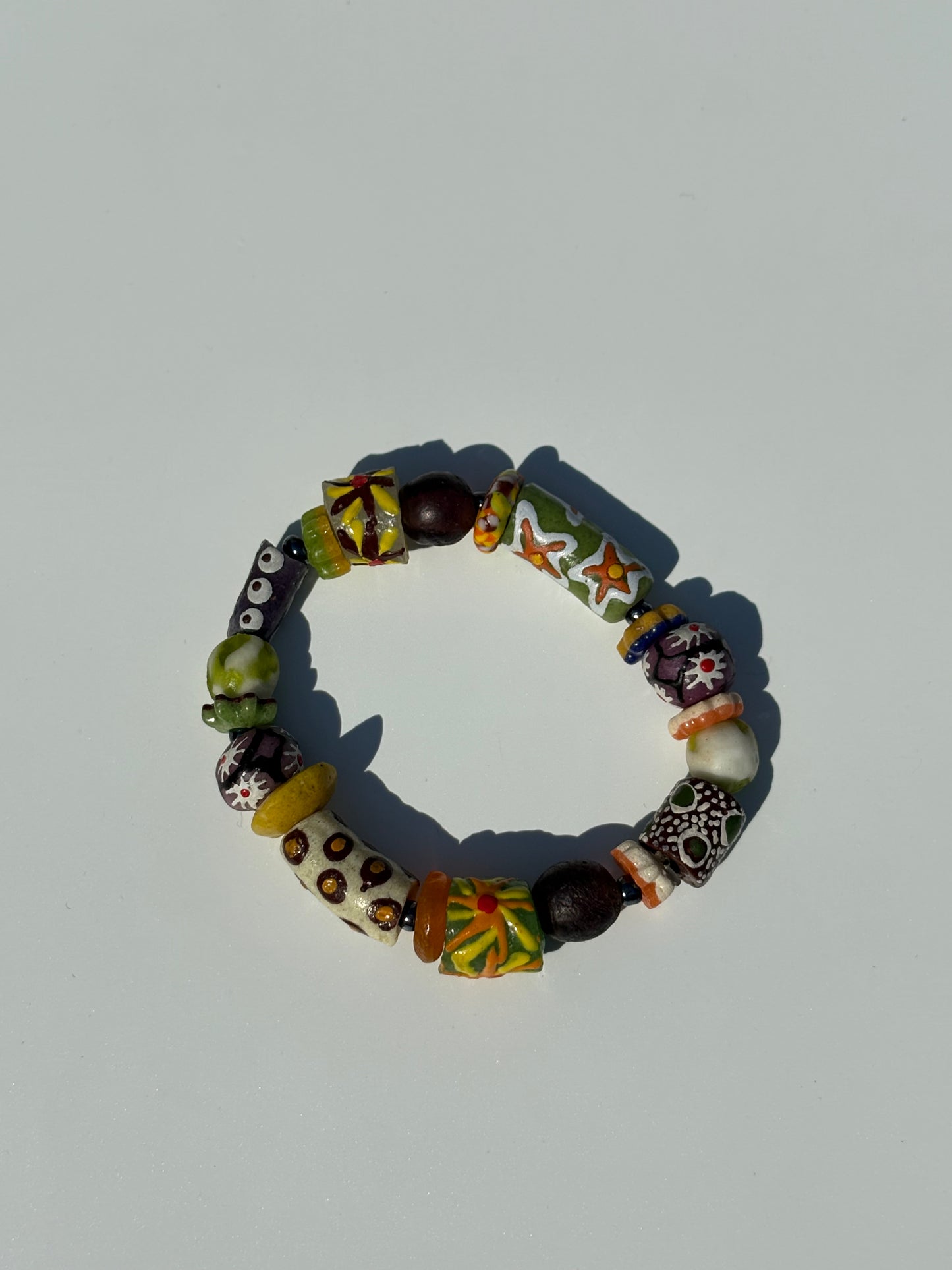 Hand Painted Glass Bead Bracelet