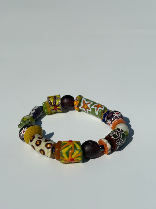 Hand Painted Glass Bead Bracelet