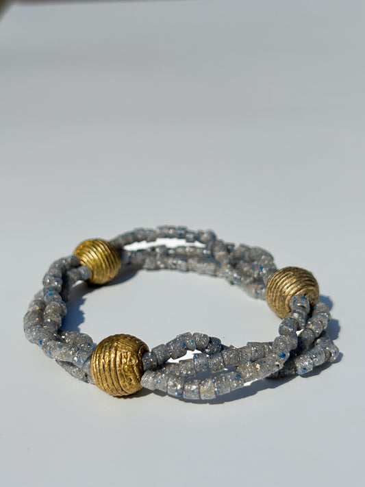 Recycled Glass and Brass Bead Bracelet