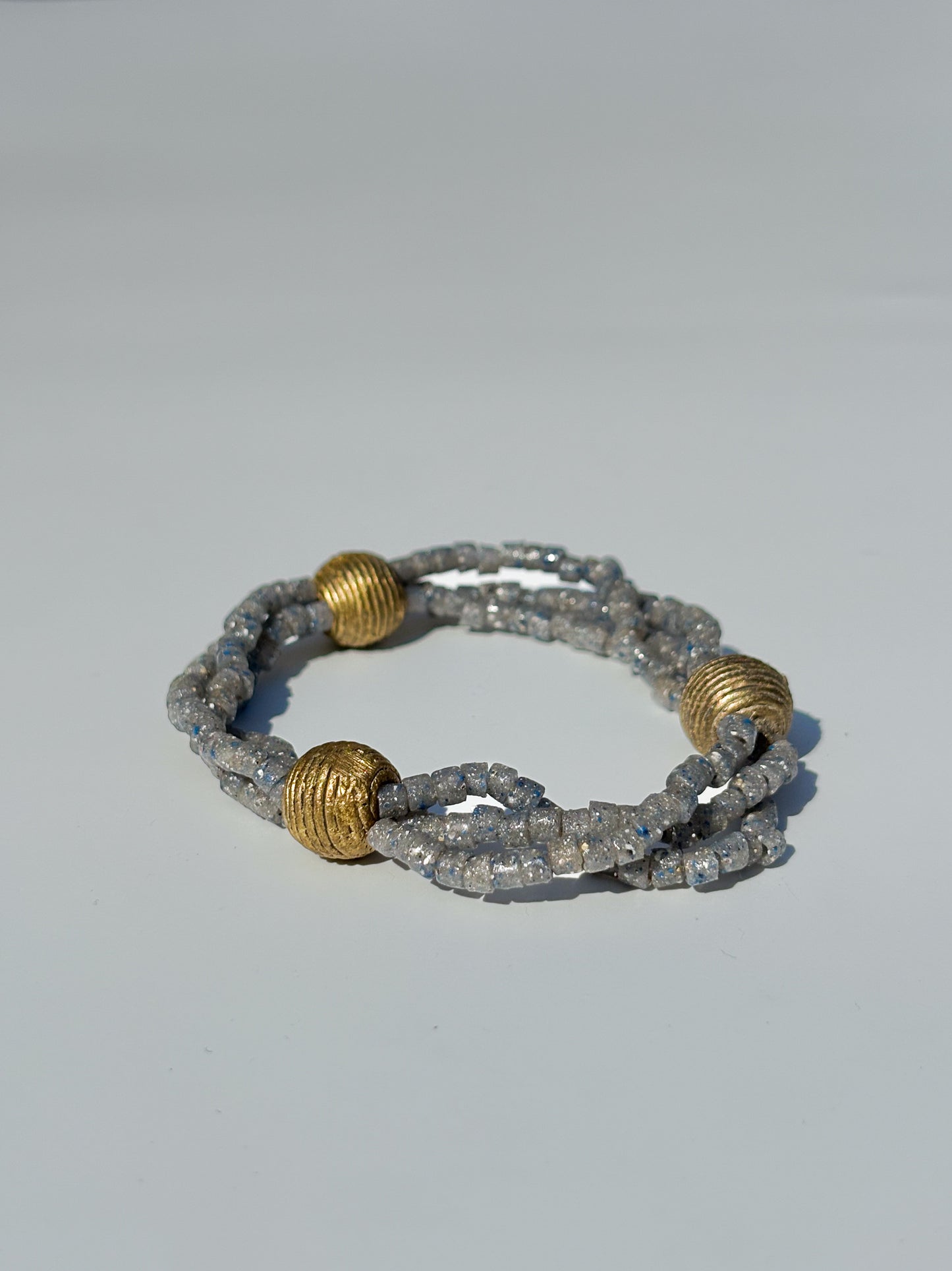 Recycled Glass and Brass Bead Bracelet