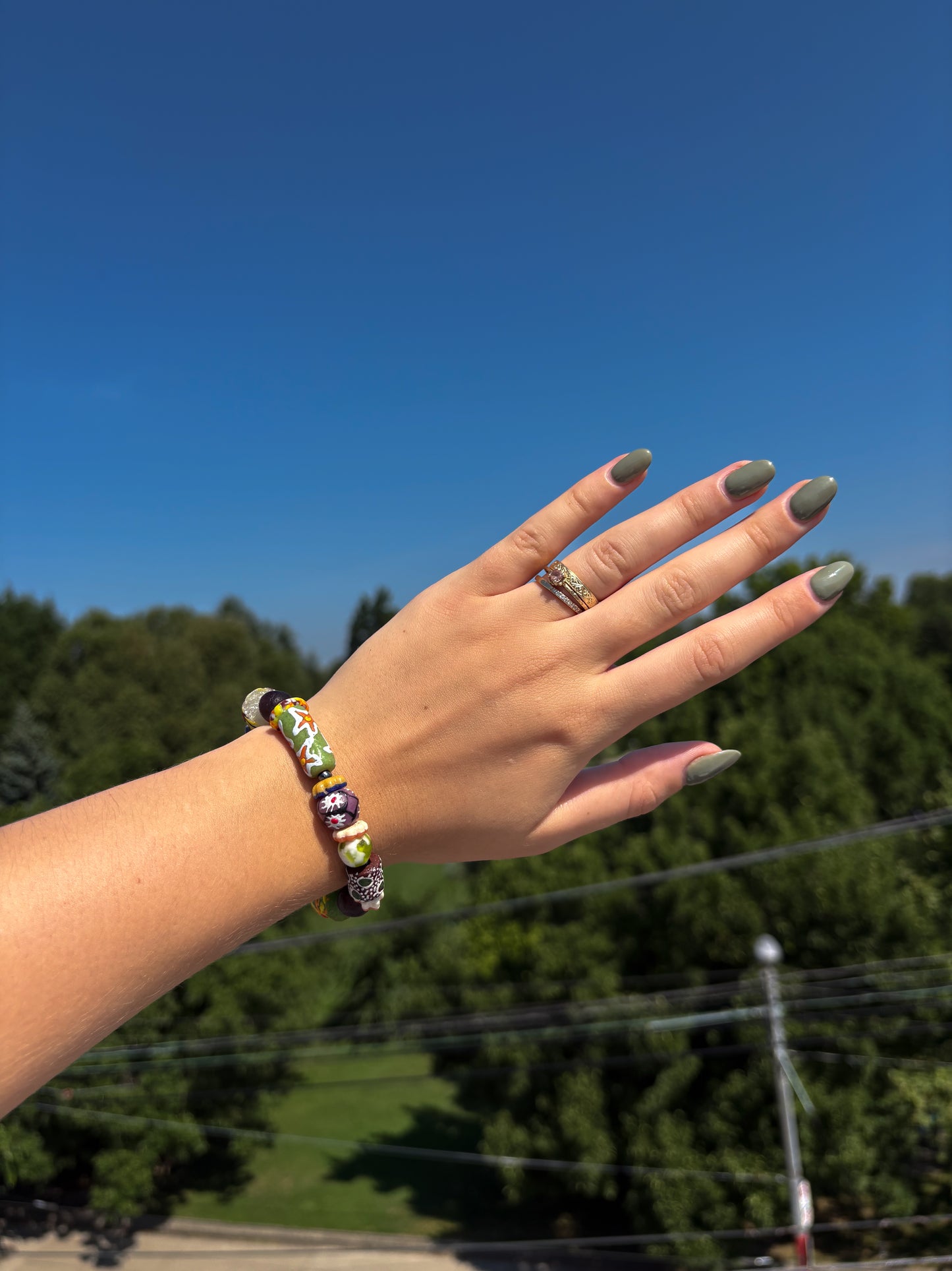 Hand Painted Glass Bead Bracelet