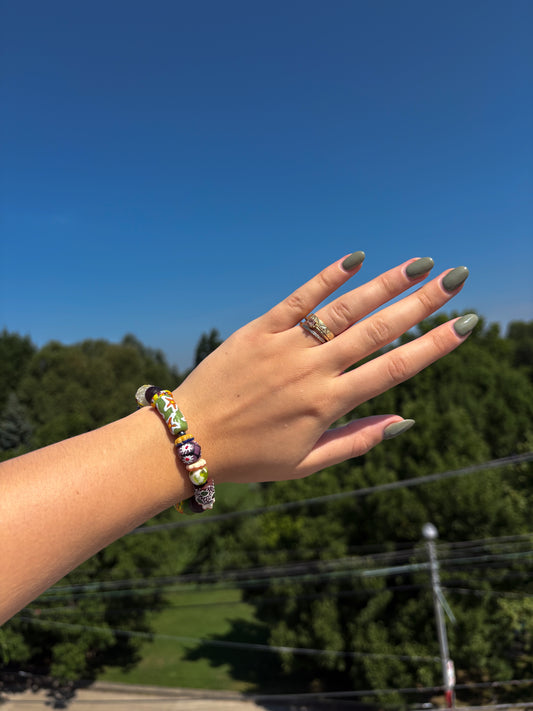 Hand Painted Glass Bead Bracelet