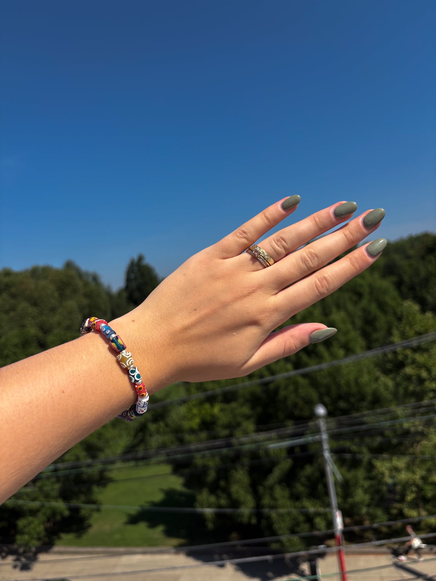 Hand Painted Glass Bead Bracelet