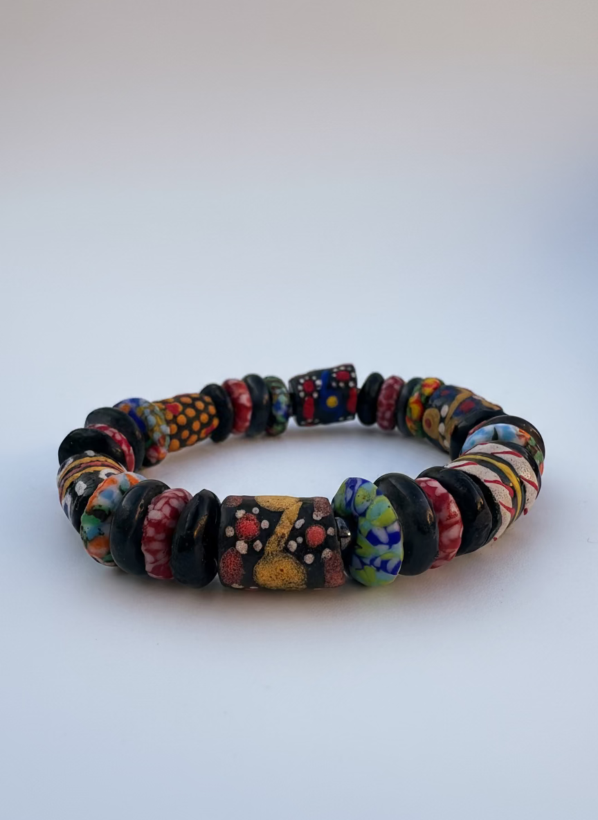 Hand Painted Glass Bead Bracelet