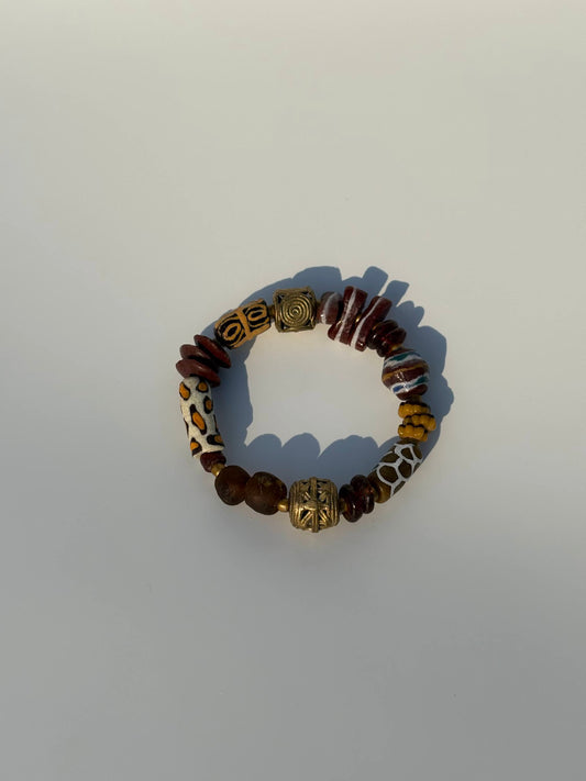 Recycled Glass and Brass Bead Bracelet - Vacation Edit