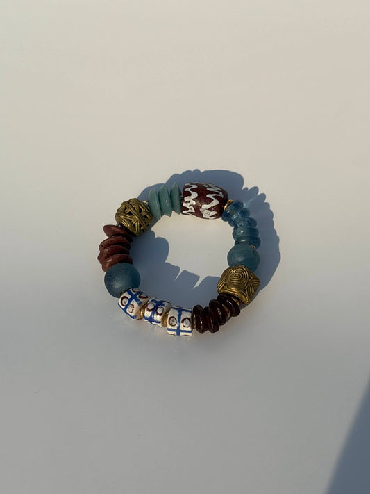 Recycled Glass and Brass Bead Bracelet - Vacation Edit