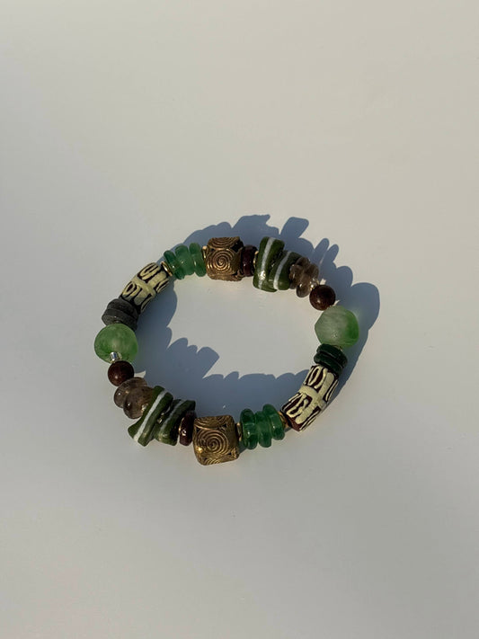 Recycled Glass and Brass Bead Bracelet - Vacation Edit