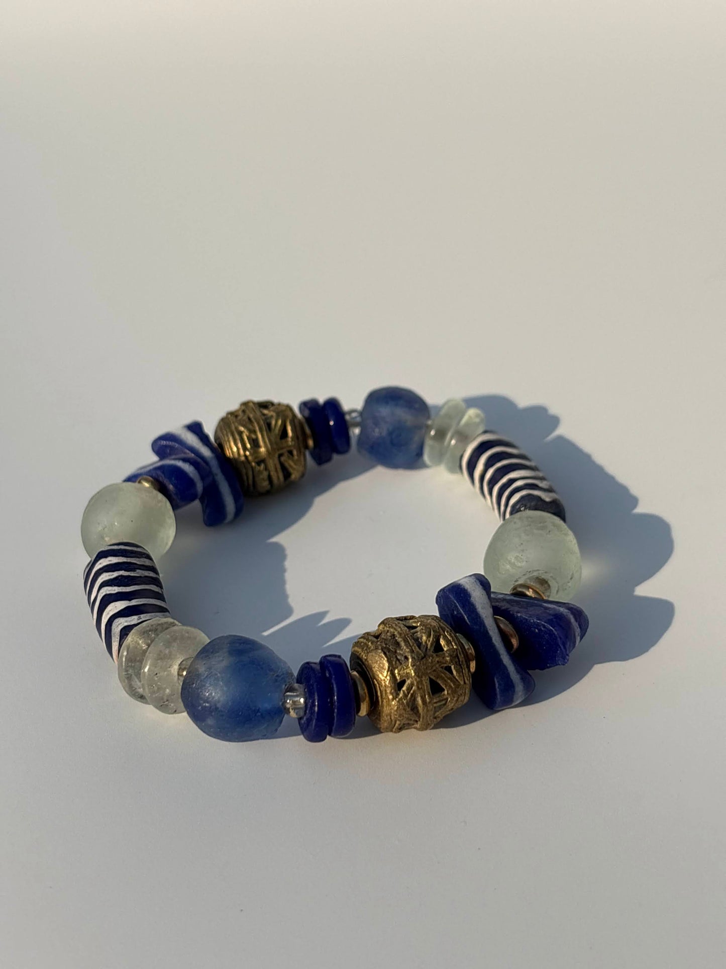 Recycled Glass and Brass Bead Bracelet - Vacation Edit