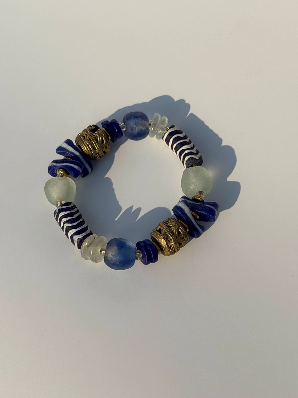 Recycled Glass and Brass Bead Bracelet - Vacation Edit