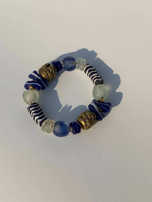 Recycled Glass and Brass Bead Bracelet - Vacation Edit