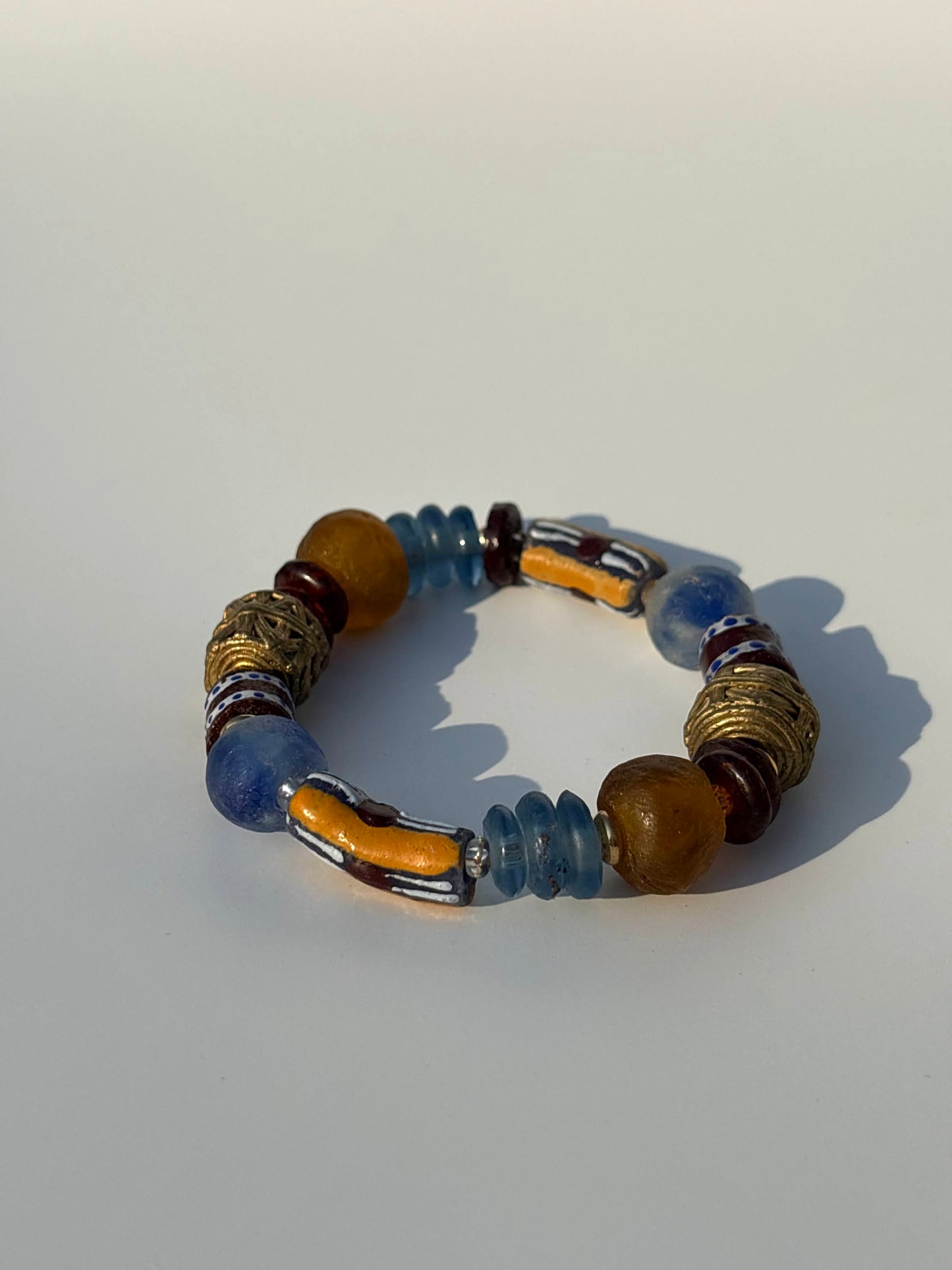 Recycled Glass and Brass Bead Bracelet - Vacation Edit