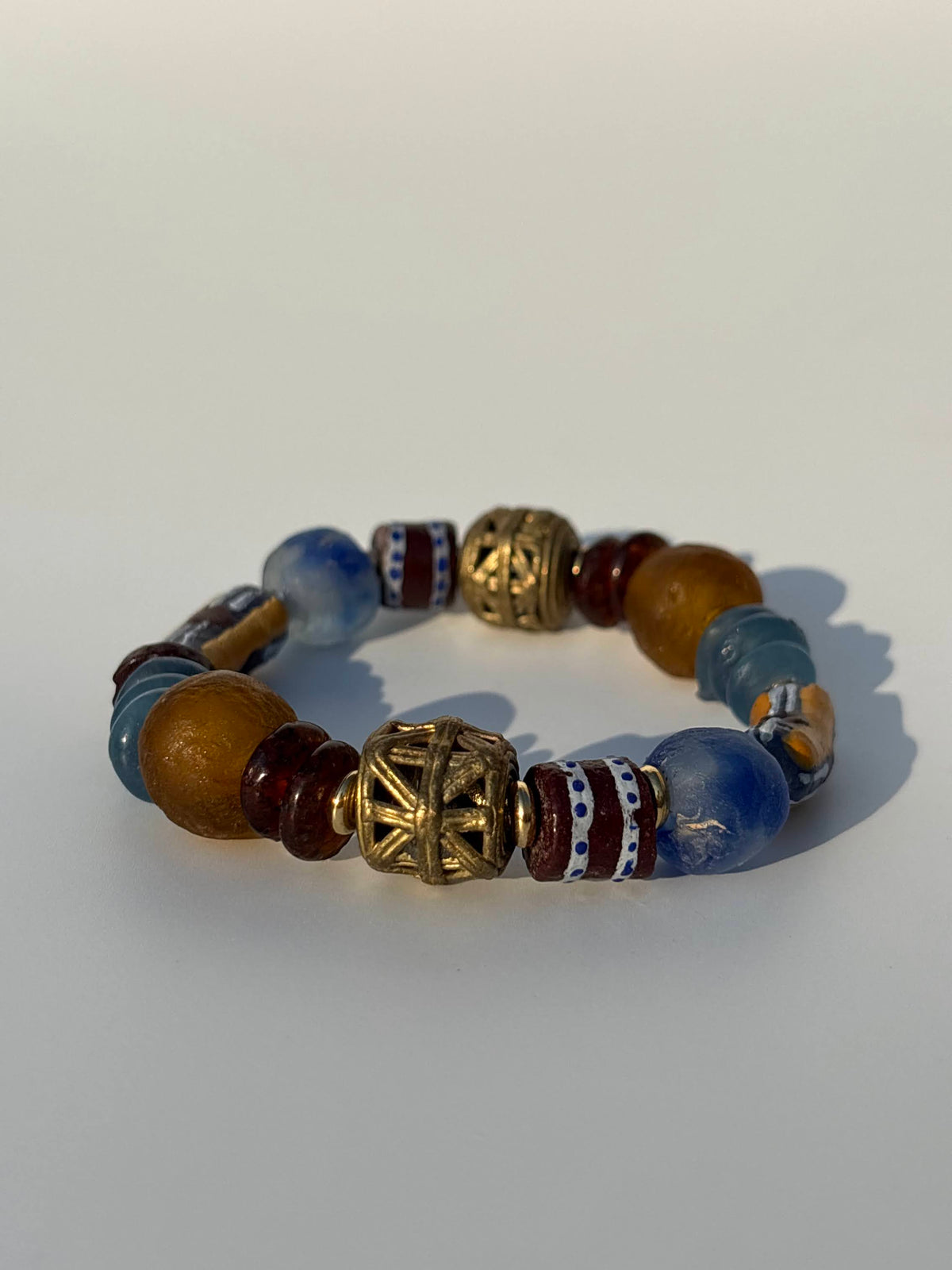 Recycled Glass and Brass Bead Bracelet - Vacation Edit