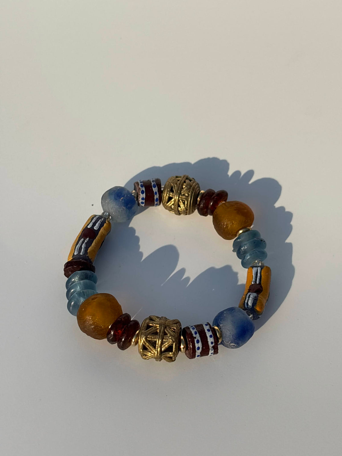 Recycled Glass and Brass Bead Bracelet - Vacation Edit