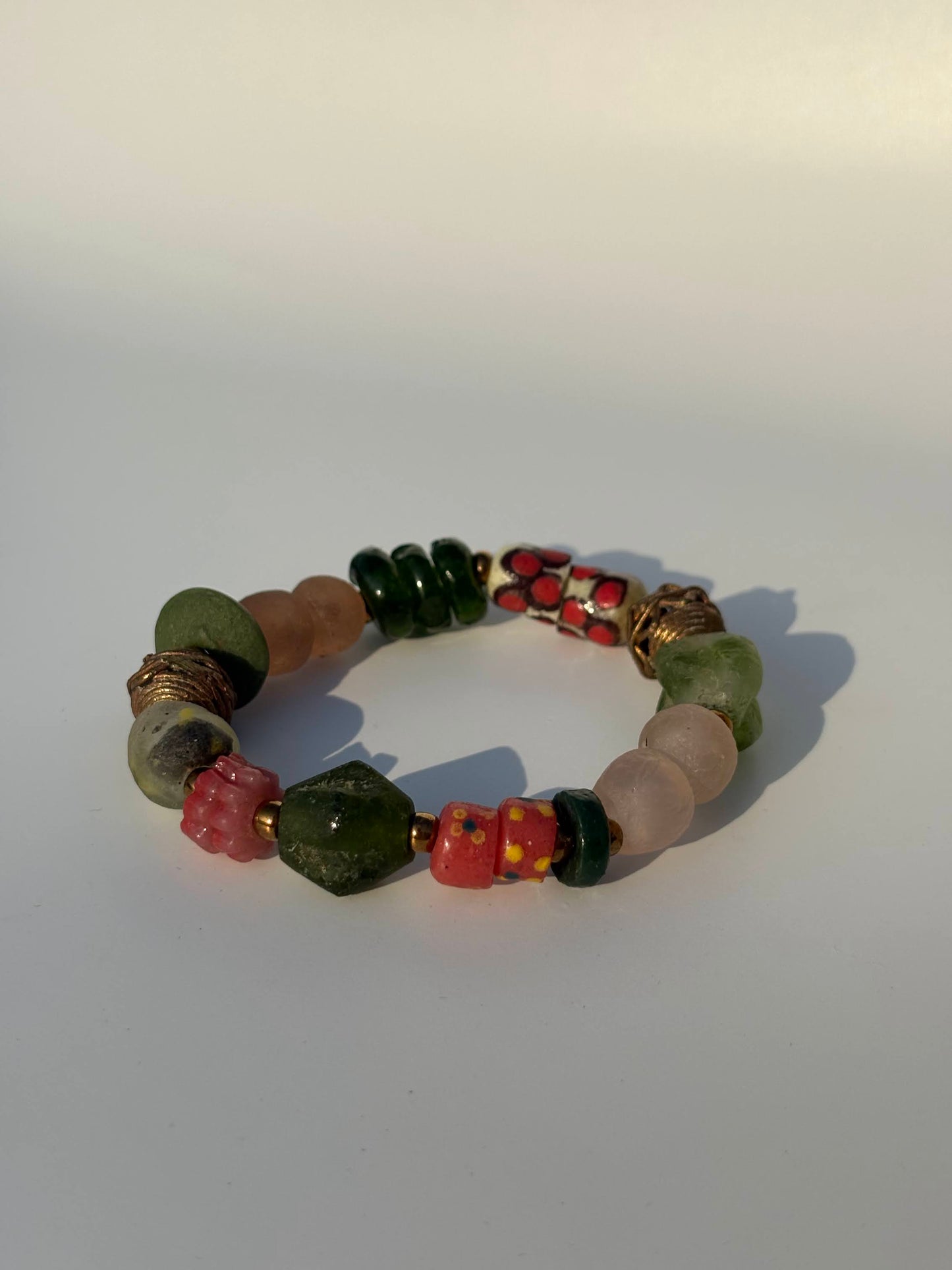 Recycled Glass and Brass Bead Bracelet - Vacation Edit
