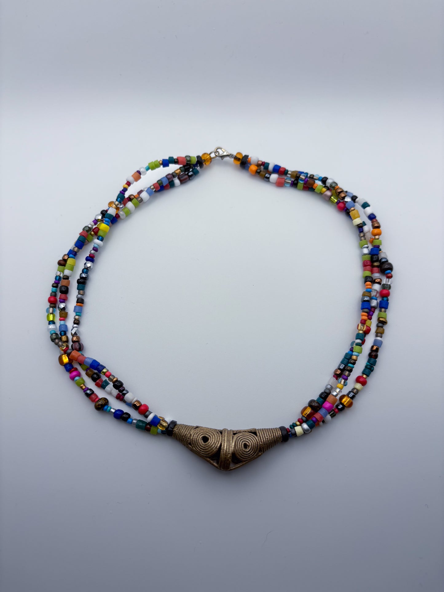 Brass and Seed Bead Charm Necklace