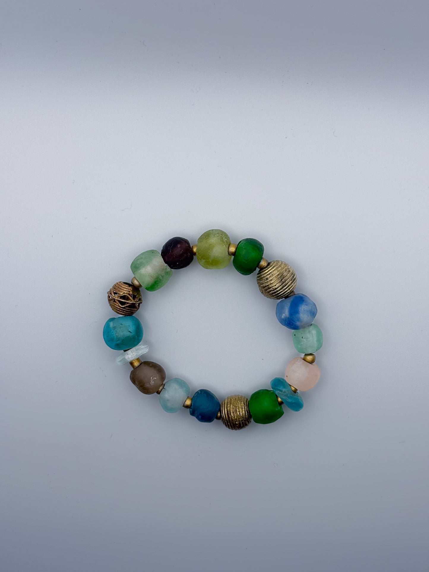 Recycled Glass Bead and Brass Bracelet