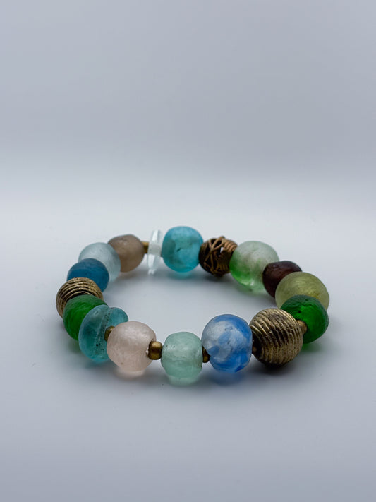 Recycled Glass Bead and Brass Bracelet
