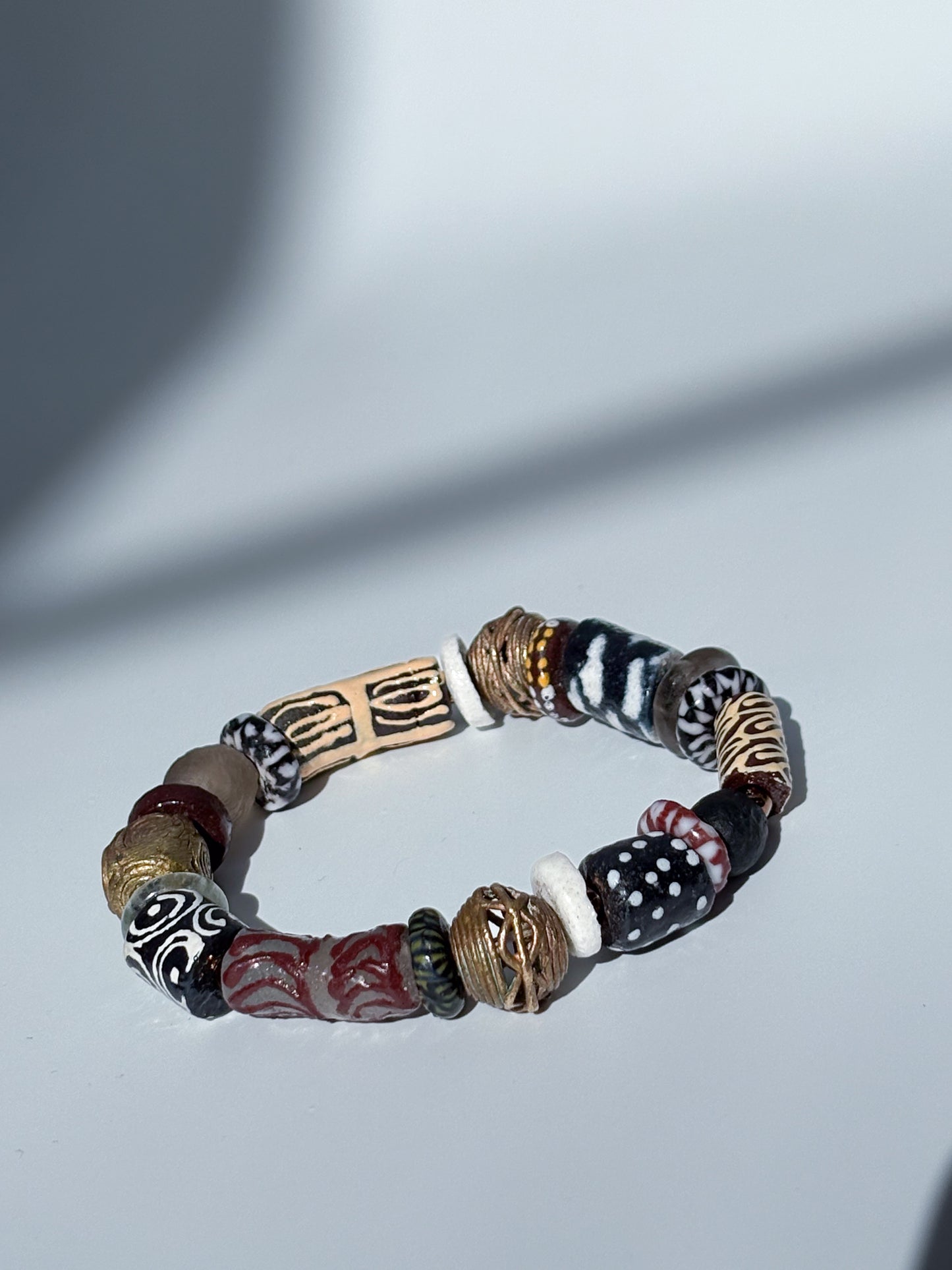 Hand Painted Bead and Brass Bracelet