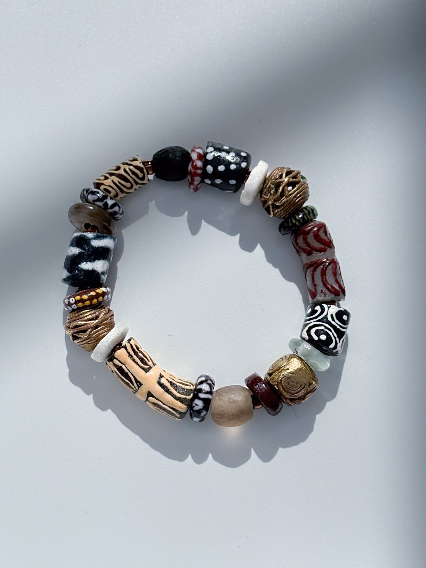 Hand Painted Bead and Brass Bracelet