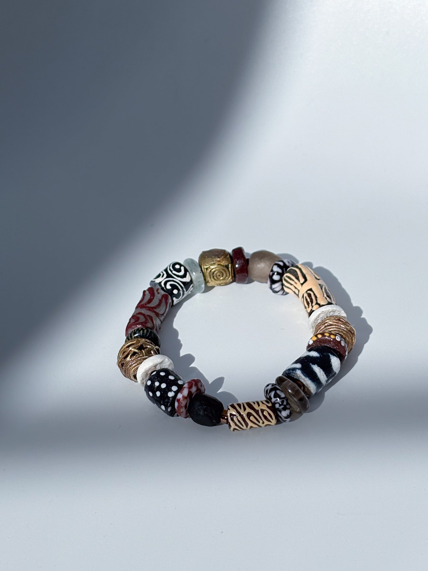 Hand Painted Bead and Brass Bracelet