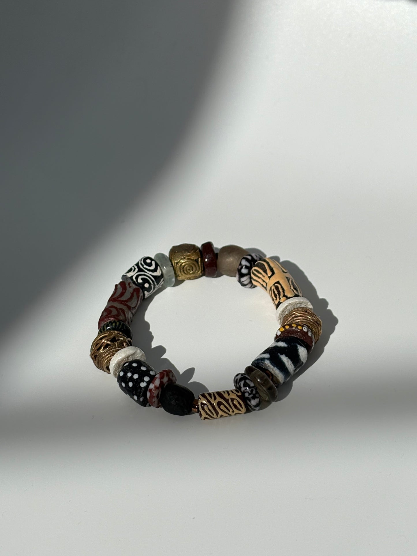 Hand Painted Bead and Brass Bracelet