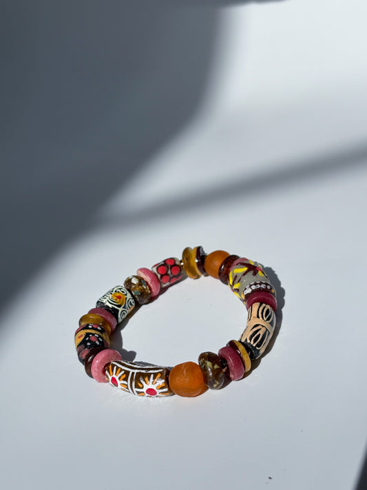 Hand Painted Glass Bead Bracelet