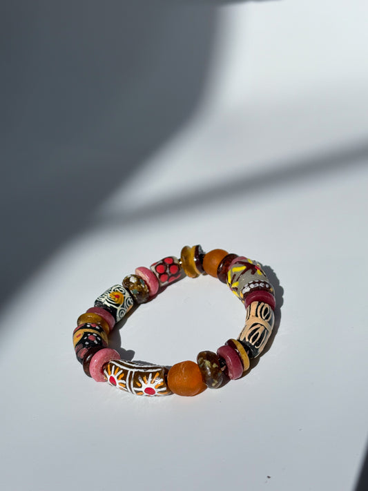 Hand Painted Glass Bead Bracelet
