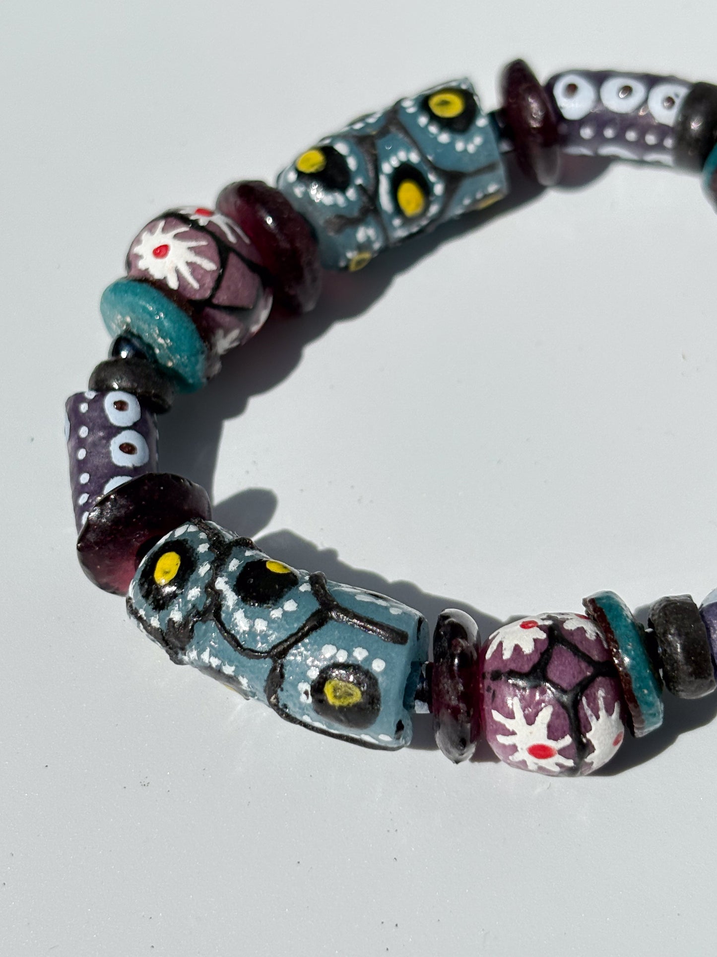 Hand Painted Glass Bead Bracelet