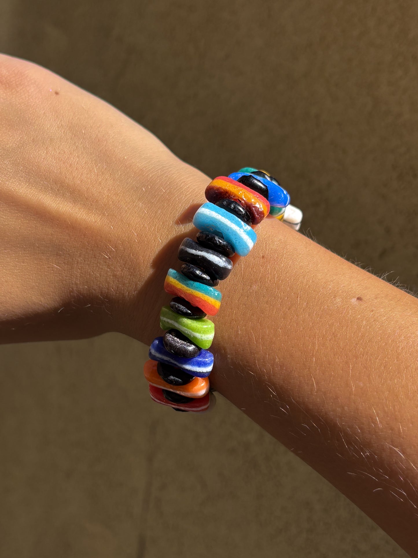 Hand Painted Glass Bead Bracelet