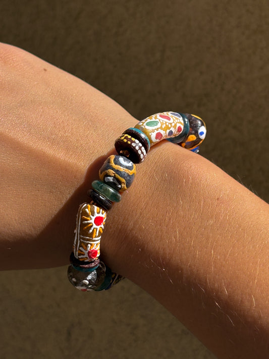 Hand Painted Glass Bead Bracelet