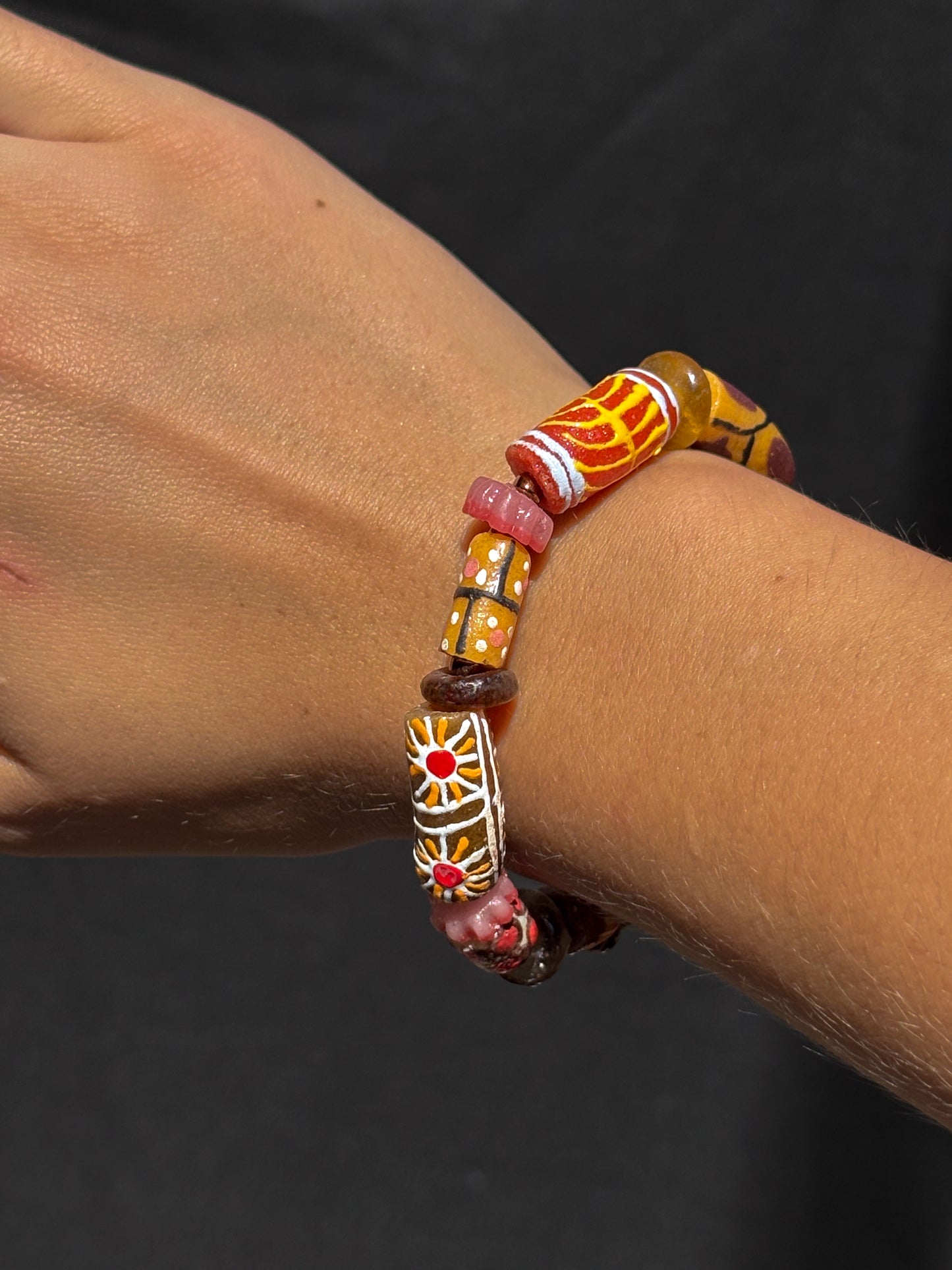 Hand Painted Glass Bead Bracelet