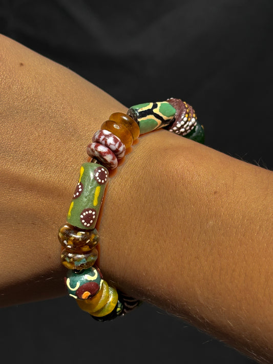 Hand Painted Glass Bead Bracelet