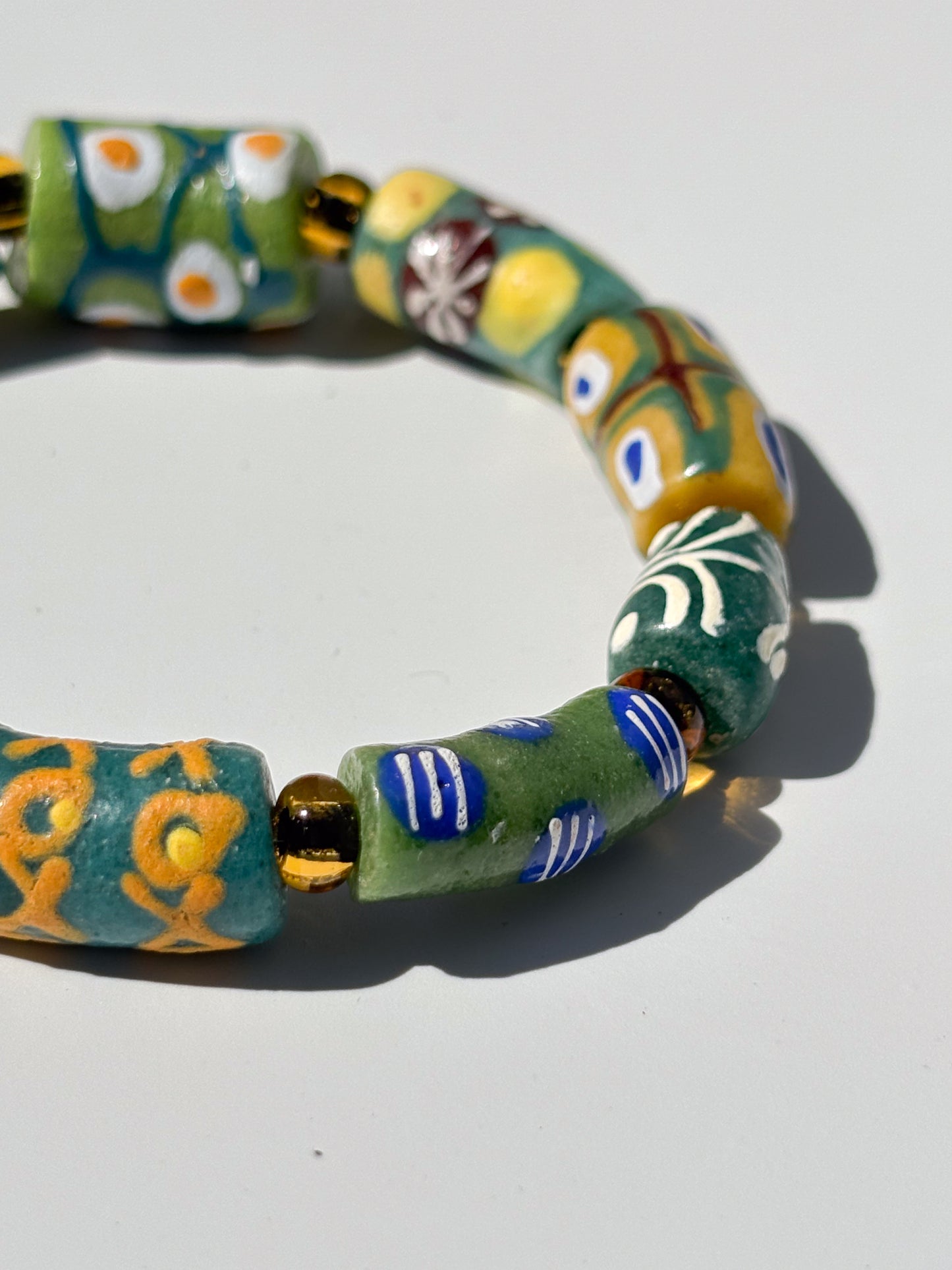 Hand Painted Glass Bead Bracelet