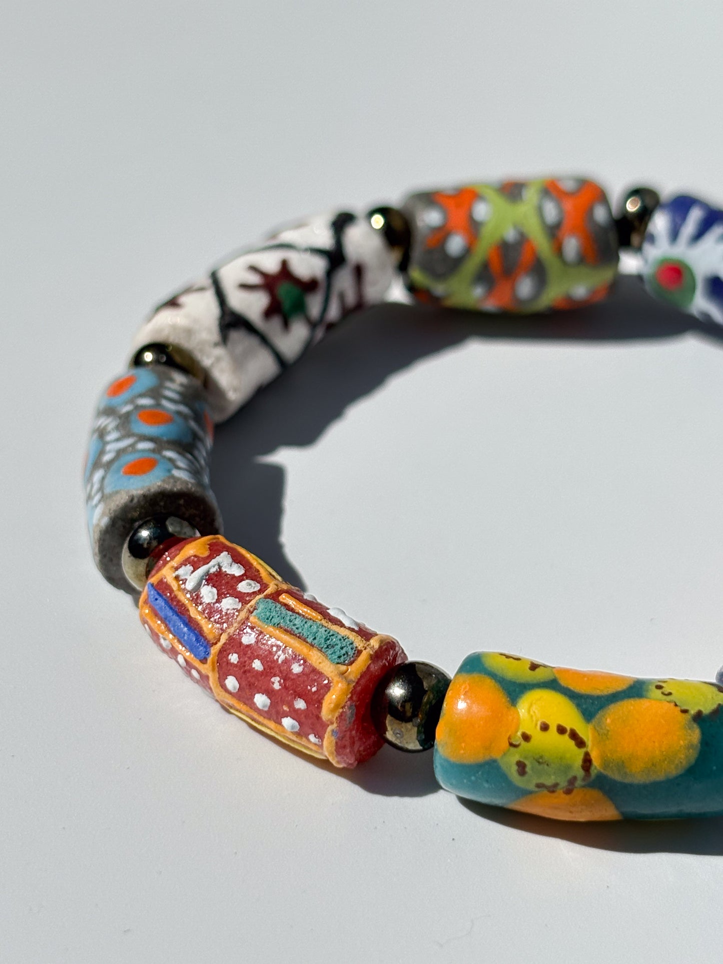 Hand Painted Glass Bead Bracelet