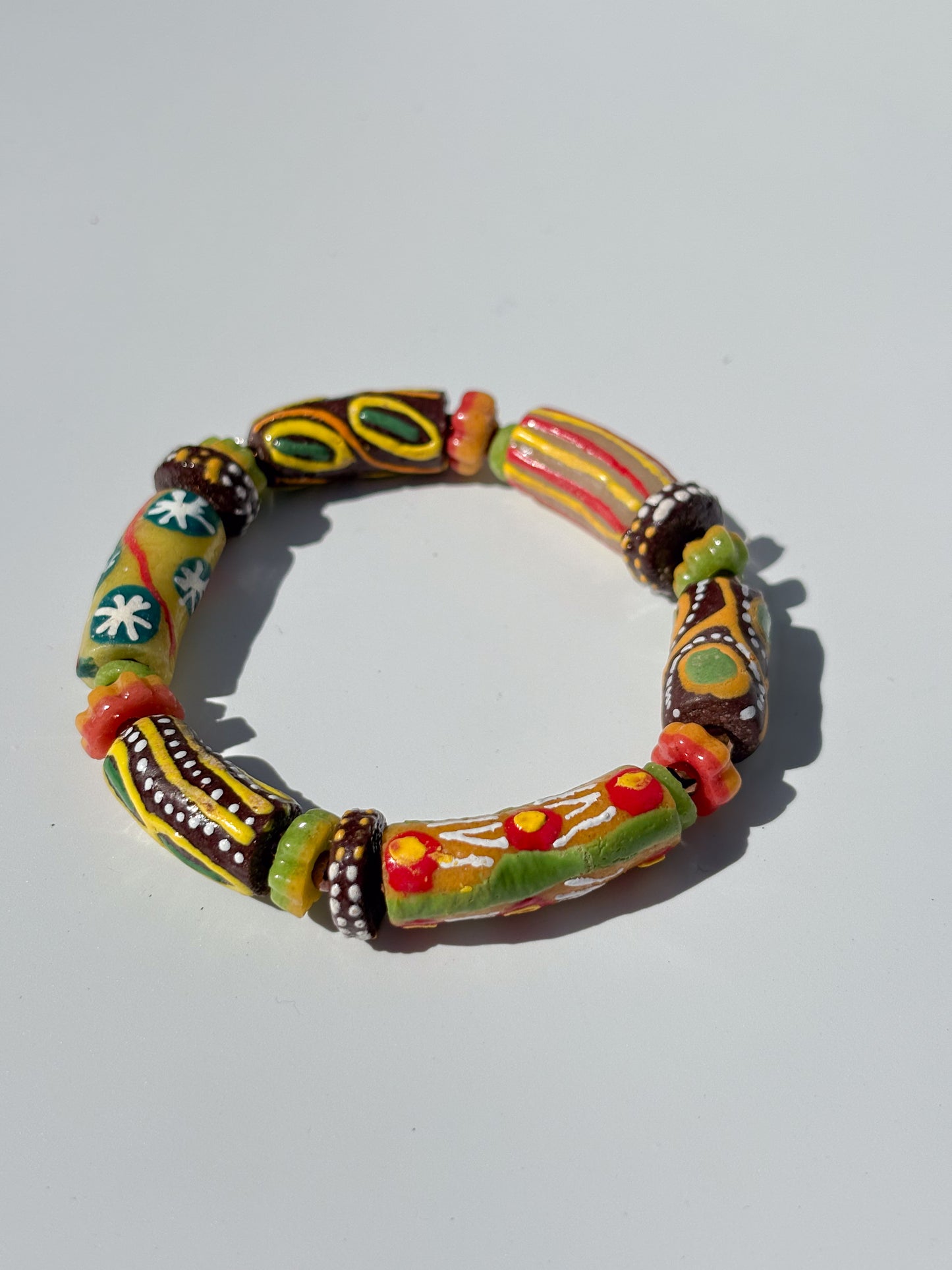 Hand Painted Glass Bead Bracelet