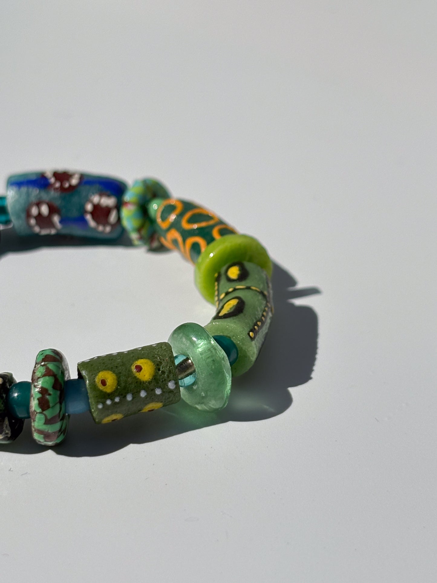 Hand Painted Glass Bead Bracelet