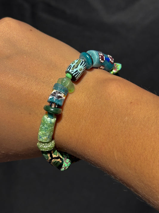 Hand Painted Glass Bead Bracelet
