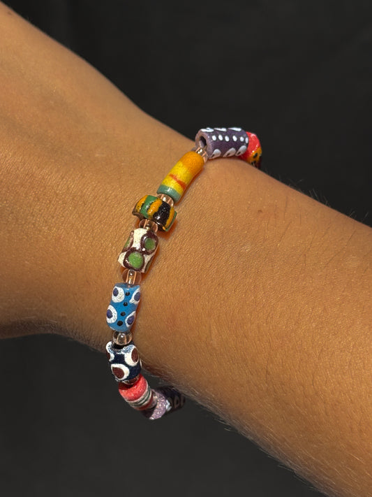Hand Painted Glass Bead Bracelet