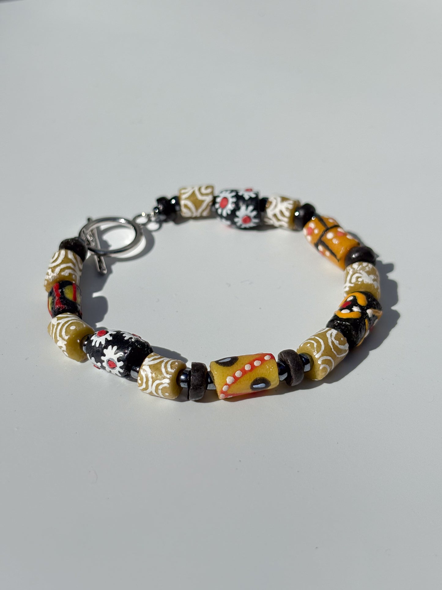 Hand Painted Glass Bead Bracelet