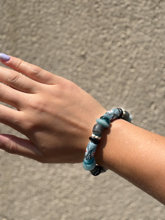 Hand Painted Glass Bead Bracelet