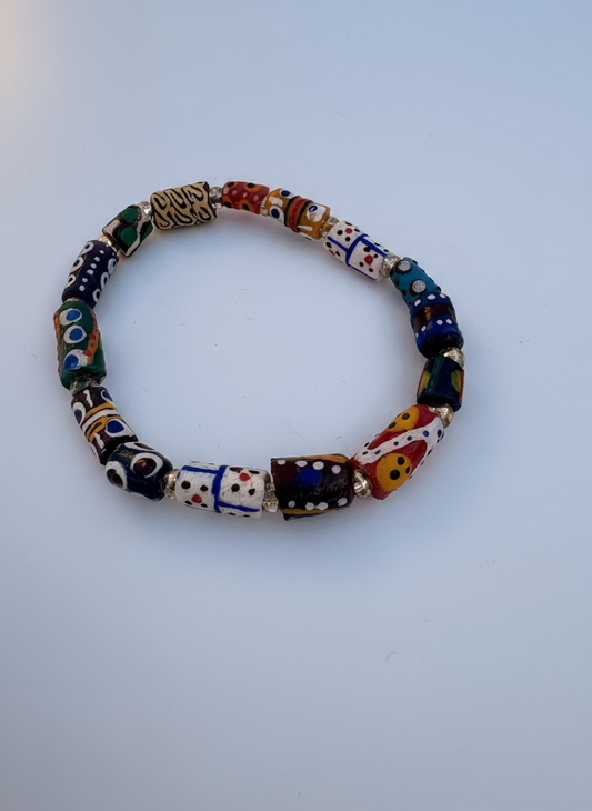 Hand Painted Glass Bead Bracelet