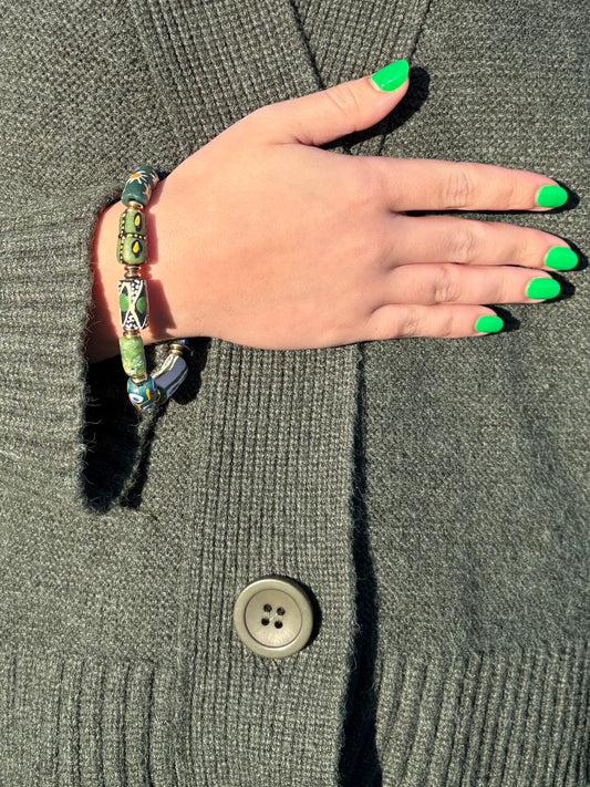 Hand Painted Glass Bead Bracelet