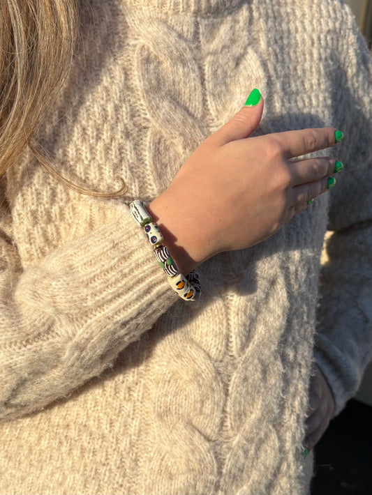 Hand Painted Glass Bead Bracelet