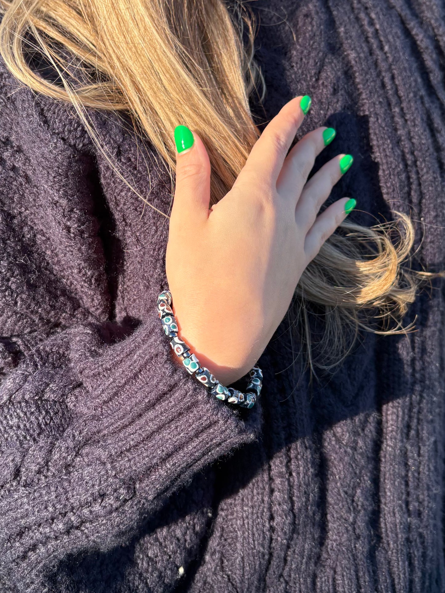 Hand Painted Glass Bead Bracelet