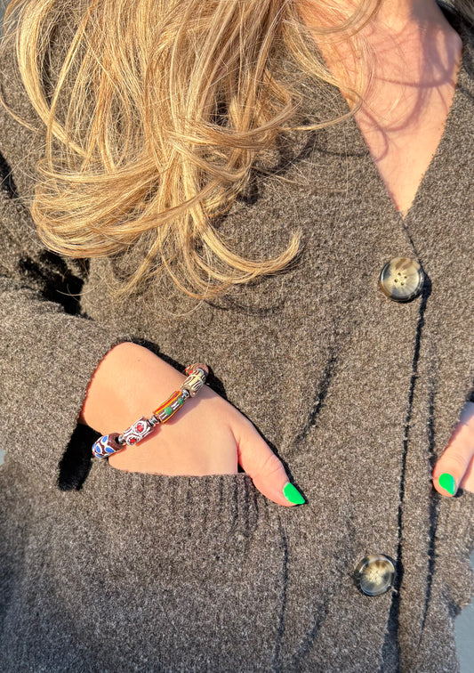 Hand Painted Glass Bead Bracelet