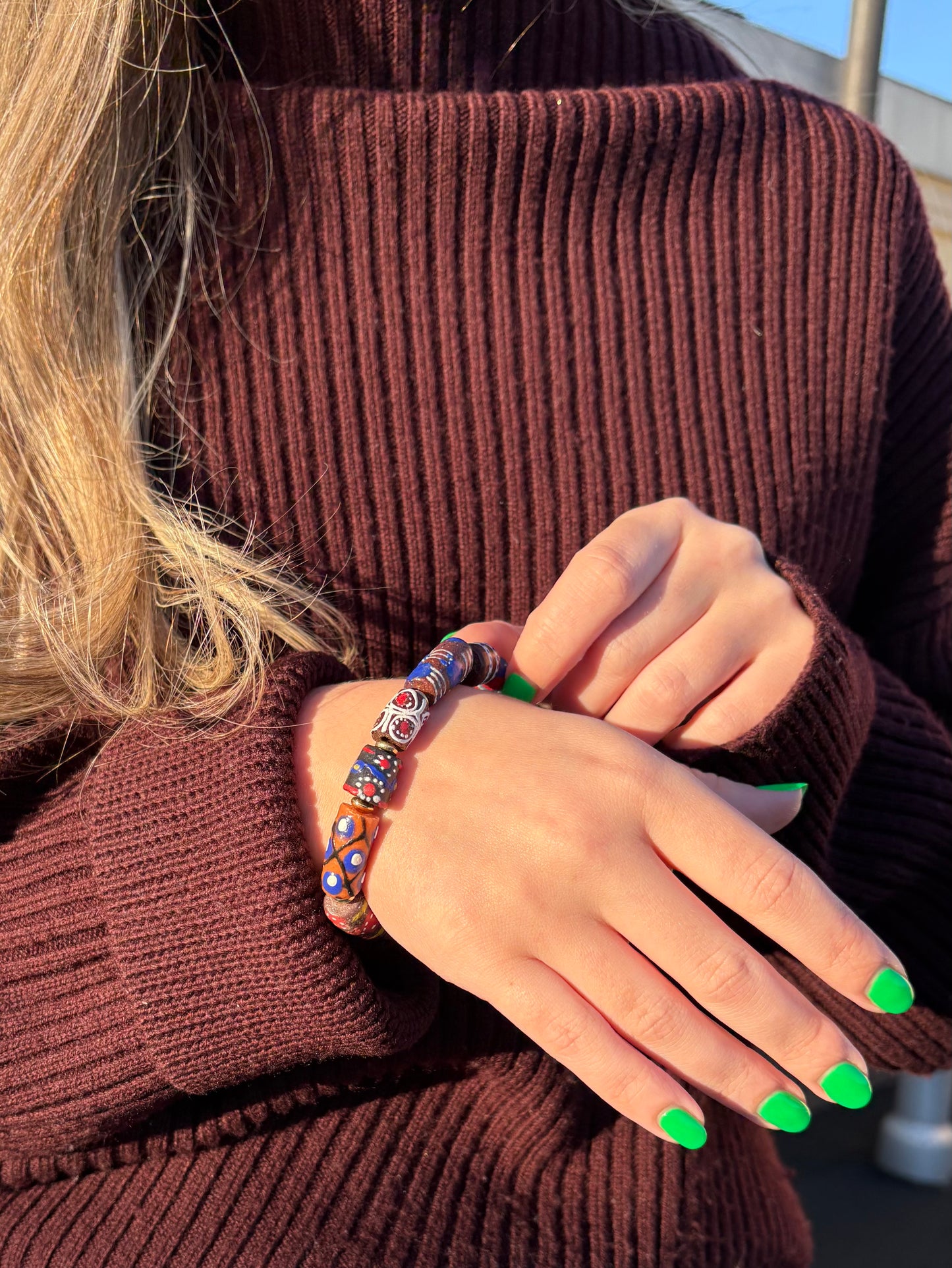 Hand Painted Glass Bead Bracelet